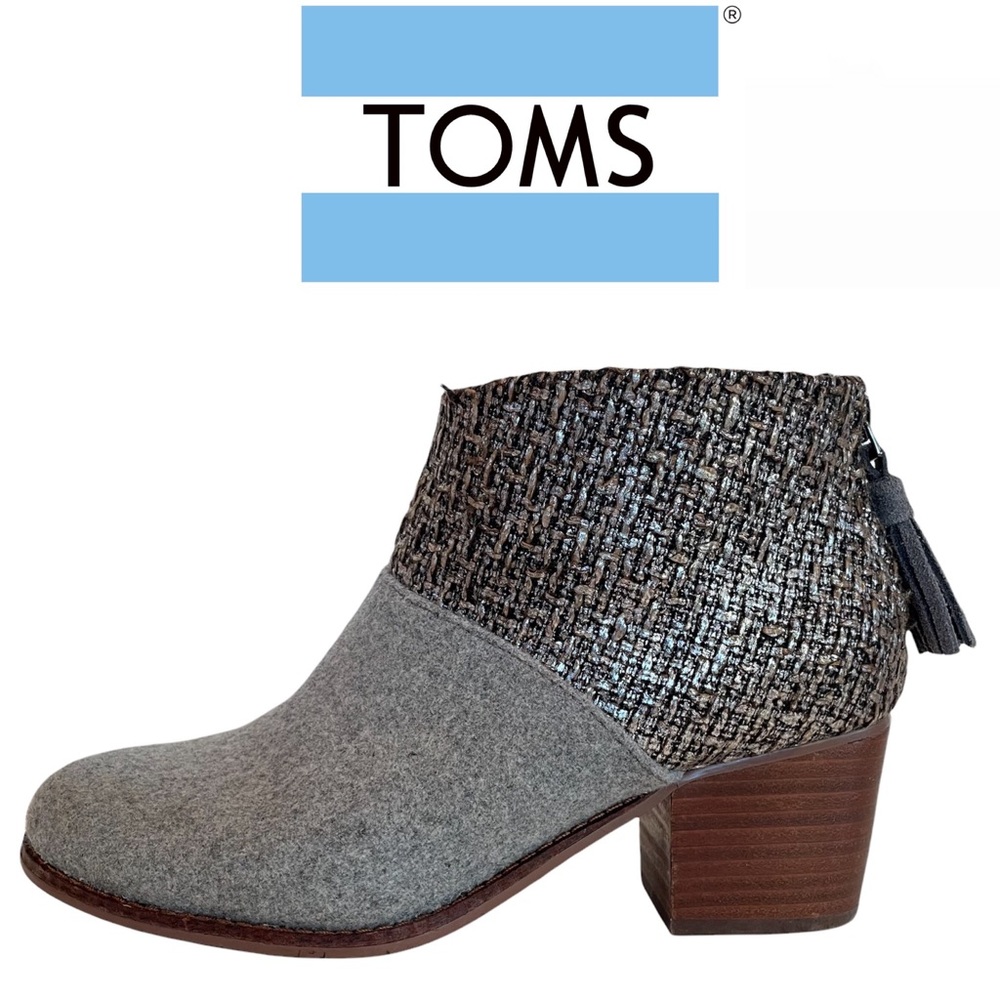 TOMS Leila felt bootie with metallic boucle tweed and suede tassels Size 7